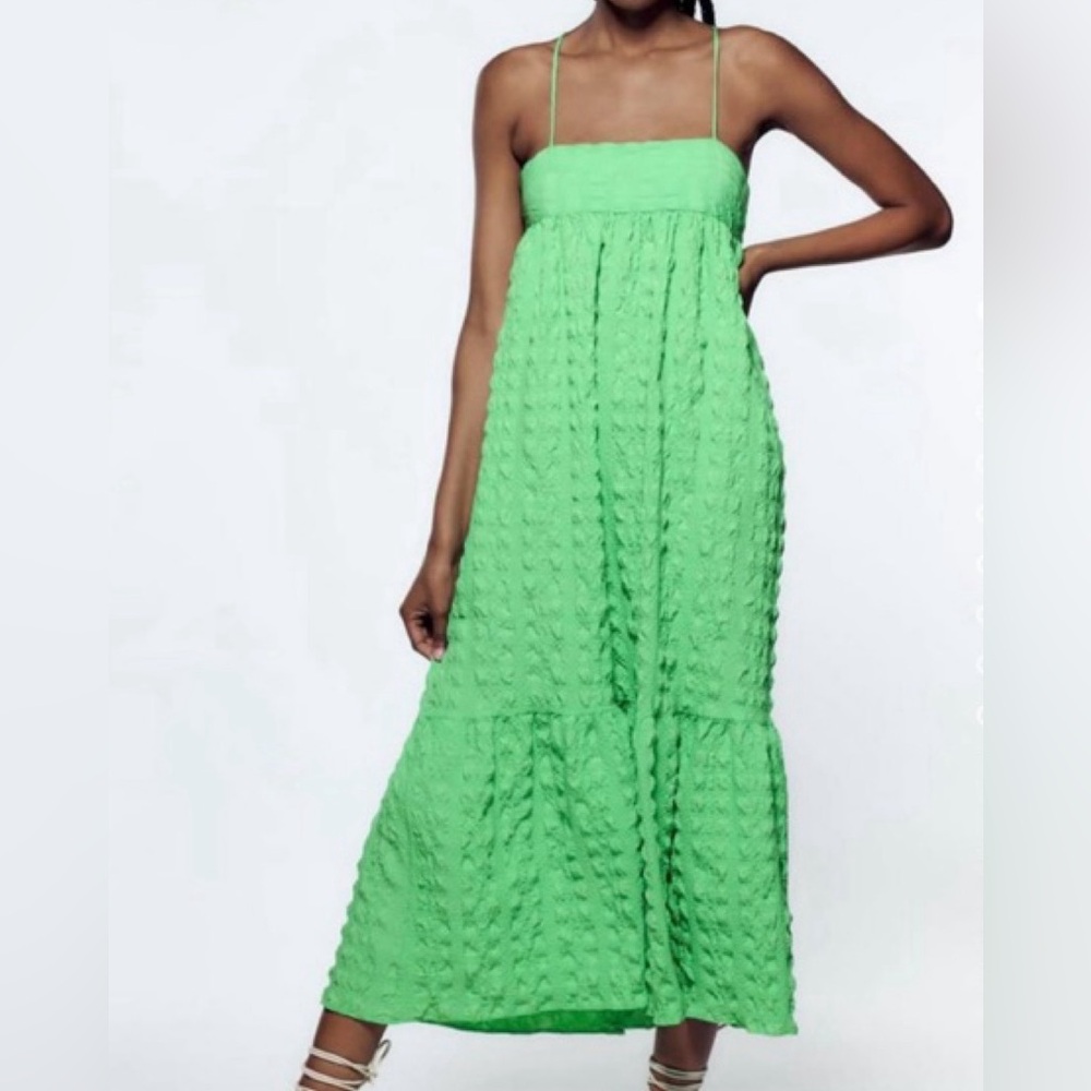 Zara Green Textured Maxi Dress